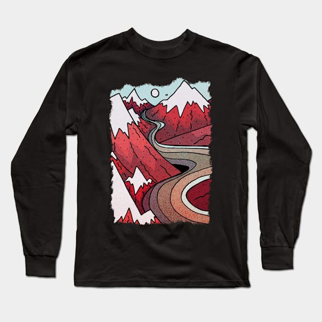 Red winter mountains Long Sleeve T-Shirt by Swadeillustrations